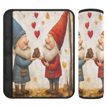 Imagem de Burbuja Capa para cinto de segurança de carro Valentine Love Gnomos, macia, confortável, protetor de cinto de segurança de carro para alça de ombro de assento de carro, 1 par pequeno
