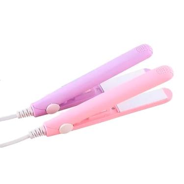 Imagem de Mini Chapinha Portátil de Cerâmica, Bivolt 160°C, Rosa e Lilás, 17cm, Placas 7cm, Ideal para Franja e Retoques Rápidos