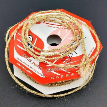 Imagem de Rolos Fio Juta Decoração Natal Cordão Dourado 20m Kit 6pçs