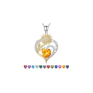 Imagem de Iefil Presentes de Dia das Mães - Presentes de girassol para mulheres, colar de girassol, colar de pedra do mês de nascimento para mulheres, presente de aniversário para mãe, You Are My Sunshine, joia