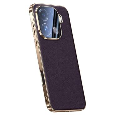 Imagem de FWYANZH Capa de couro genuíno para Oppo Find X9/X9pro, capa anti-queda galvanizada fina proteção de câmera luxuosa à prova de choque, roxo, X9