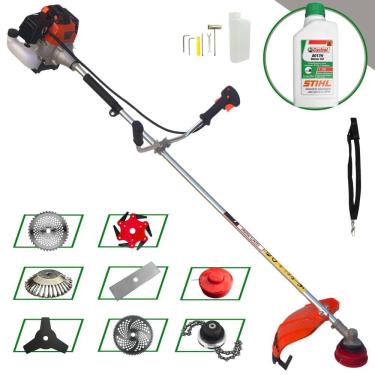 Imagem de Podador de Grama Import Way IWRGM2T5X163 63cc Com Carretel + Facas 2 Pontas, 3 Pontas, 6 Pontas, 40 Dentes, 80 Dentes, Trimmer e Escova + Óleo Stihl