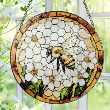 Imagem de Apanhador solar para vitrais Bee Wildflowers, janela de vitral, 20 cm, apanhador solar de abelhas, presentes para amantes de jardim, presentes para o dia das mães, presente para professores, presente