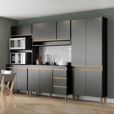 Imagem de Armário de Cozinha Completo Modulado Sabrina 280 x 200 Cm 4 Peças MDP Preto MENU