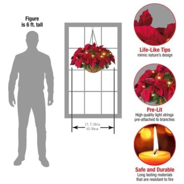 Imagem de GLOGLOW Cesta Suspensa de Natal, Pinhas Artificiais Pré-iluminadas Com Frutas Vermelhas e Neve, Luzes LED Alimentadas por Bateria, para Decoração de Natal Interna e Externa