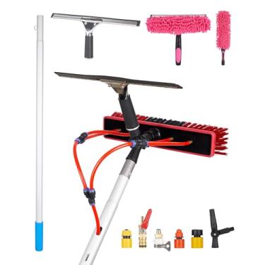 Imagem de Kit de limpeza de painel solar, postes alimentados por água de 12 metros, mangueira longa, escova e rodo, 2 escovas de poeira para limpeza de telhado de janela alta de painel solar