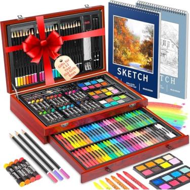 Imagem de Hapikalor Materiais de arte para adultos, kit de desenho com 156 unidades, conjunto com 2 cadernos de esboço, giz de cera, lápis de cor, artes e artesanato materiais de arte para meninas e meninos de 6 a 8 anos, 9 a 12, 13 e 14 anos