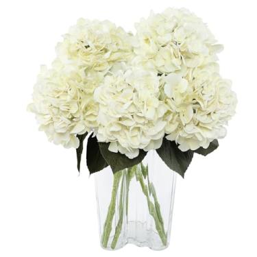 Imagem de Coferset 3 peças de flores artificiais de hortênsia grande, 63 cm, toque real, flores falsas de látex com hastes e folhas dobráveis para buquê de casamento, decoração de festa em casa (branca)