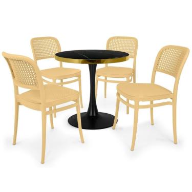 Imagem de Conjunto Mesa De Jantar Redonda Majestic 70cm Preta Com 4 Cadeiras Roma - Nude