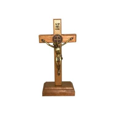 Imagem de Crucifixo Para Mesa Em Madeira Com Medalha De São Bento Em Metal Na Co