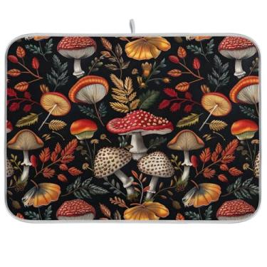 Imagem de Tapete de secagem de pratos com cogumelos florestais, 45 x 61 cm, tapete de café absorvente, tapete de secagem de cozinha, secagem rápida para decoração de bancada de cozinha