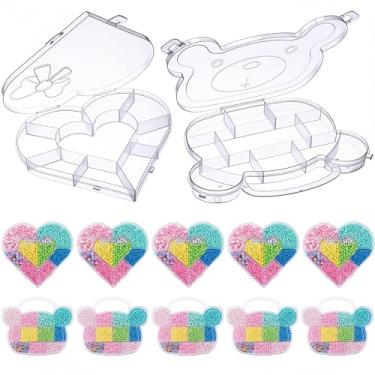 Imagem de Cunno Caixa organizadora de plástico transparente de coração e cabeça de urso, compartimento fixo, recipiente de armazenamento de contas com tampas, estojo de armazenamento de formato especial para