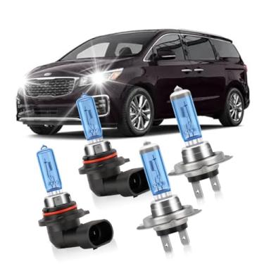 Imagem de KINGSOFE Lâmpadas de farol para Kia Sedona 2019 2020 2021, halogênio de alto desempenho, 9005 feixe alto + combo de feixe baixo H7, 100W, ultra brilhante, IP68, Plug and Play, luz branca 5000K-6000K