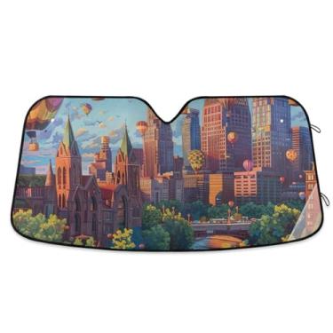 Imagem de Balões de ar quente paisagem urbana para-sol de carro para-brisa frontal para-brisa protetor solar mantém seu veículo fresco