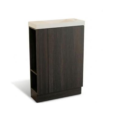 Imagem de JINDOLI Vaidade de banheiro pequena de 50 cm com pia de profundidade estreita, armário de madeira, porta de fechamento suave, prateleiras ajustáveis, decoração de parede moderna, preta