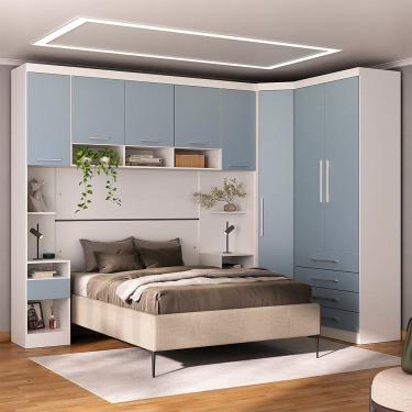 Imagem de Quarto Modulado Casal de Canto com Guarda-roupas Maleiro e Cabeceira Alpes Master Luciane Moveis