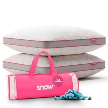 Imagem de Kit 02 Travesseiros ajustáveis - I wanna sleep - Snow®, flocos de espuma removíveis, ideal para dores na coluna, altura personalizada, alívio de pressão, antiestresse, tecido em bambu respirável