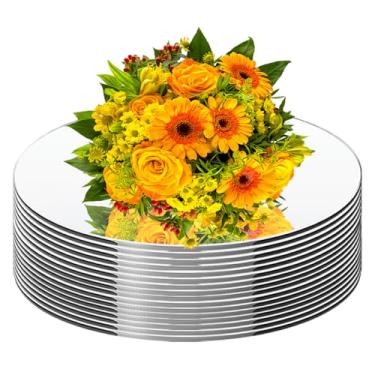 Imagem de Centros de mesa de espelho redondo para decoração de mesas, pacote com 16 peças centrais de acrílico espelhadas, bandejas de placa de vela para decorações de mesa de casamento, decoração de parede de