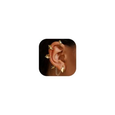 Imagem de SPORCLO Brincos góticos de cartilagem de hélice com clipe de orelha gótica, aço inoxidável, hipoalergênico, para mulheres e homens, brincos falsos, ouro e prata, joia punk leve para presente, Aço