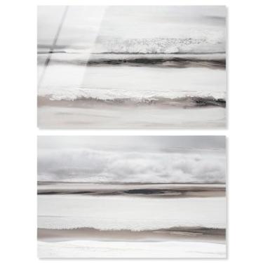 Imagem de Conjunto de 2 arte de parede de sala de estar com impressão acrílica de luxo neutro da Art Remedy, pronto para pendurar, 61 x 40 cm