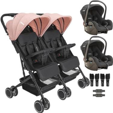 Imagem de Carrinho Kiddo para Gemeos com 2 Bebe Conforto Mascote Rosa