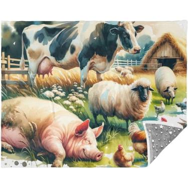 Imagem de TSENQUE Cobertor personalizado de vaca de porco fofo de animais de fazenda para sofá mantas mais macias para decoração de sofá cobertor xadrez 177,8 cm x 139,7 cm