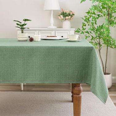 Imagem de cusugbaso Toalha de mesa redonda verde sálvia, linho sintético impermeável e resistente a manchas – capa de tecido de fazenda para jantar/festa/casamento (redonda, 152 a 4 lugares), verde sálvia