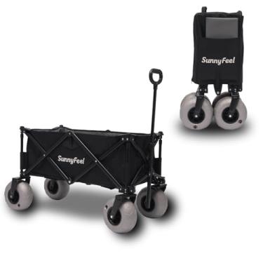 Imagem de SUNNYFEEL Vagão de praia resistente de 104 cm C 250 kg com pneus de balão de 23 cm, carrinho dobrável de 200 L, dobrável, com bolso lateral e freios para acampamento, esportes, jardins, compras (preto