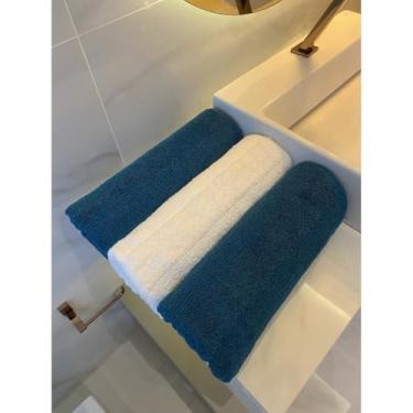 Imagem de Jogo 3 Toalhas de Banho Gigante 100% Algodão Alta Absorção Felpuda Grossa Macia Super Luxo(Petróleo, Branco e Petróleo)