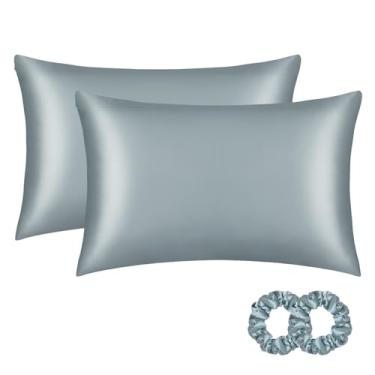 Imagem de ALASKA BEAR Fronha de seda para cabelo e pele, conjunto de 2 fronhas de seda pura genuína 22 Momme Mulberry tamanho king size para dormir feliz melhor do que cetim poliéster, fecho de zíper (2 peças