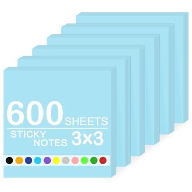 Imagem de Bloco de notas super adesivas, 6 blocos autoadesivos 7,6 x 7,6 cm, 600 folhas de bloco de notas adesivas em massa, material de escritório, material escolar, presentes de Natal (azul claro, 6 blocos de