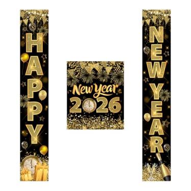 Imagem de 3 peças Faixa de Feliz Ano Novo Suprimentos de Festa de Ano Novo 2026 Decorações de Ano Novo 2026 Kit para Decoração de Festa NYE