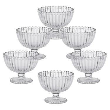 Imagem de Taça sobremesa Jogo 6 Taças de Vidro Decorado Sobremesa Sorvete 245ml