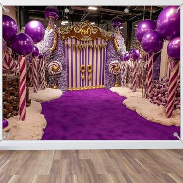 Imagem de KUKUSOUL Pano de fundo Candyland de 3 x 2,3 m, fundo roxo para festa doce, fundo de balão, adereços de estúdio de fotos de casamento, decoração de cabine de fotos de aniversário para chá de bebê