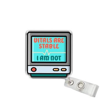 Imagem de OKOMCM Carretel retrátil para crachá Vitals Are Stable I Am Not Retrátil, Healthcare, 5 cm, clipe de cinto, suporte de crachá de identificação de acrílico, cordão de crachá de enfermeira ICU ER