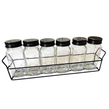 Imagem de Potes Porta Condimento Tempero Vidro Tampa Metal Com Suporte 4.8cm x4.5 cm x 10cm para Temperos de Feijoada e Churrasco Brasileiro