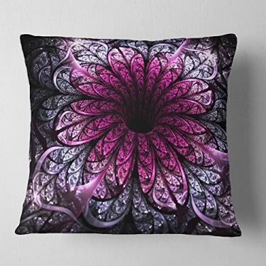 Imagem de Designart roxo escuro flor fractal arte digital floral sala de estar, sofá, almofada de alta qualidade + capa de almofada impressa em ambos os lados 40,64 cm x 40,64 cm
