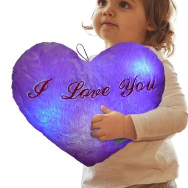 Imagem de Almofada em forma de coração, almofada iluminada, Lindas almofadas de decoração em forma de coração iluminadas por LED de pelúcia, 14.17in eu te amo huggable, decoração de casa luz noturna de pelúcia