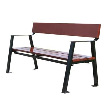 Imagem de Banco externo com apoios de braço, bancos de aço metálico para 2 pessoas, móveis para jardim, à prova de intempéries, madeira, cadeiras de fileira com bancos traseiros espessos, para varanda, pátio