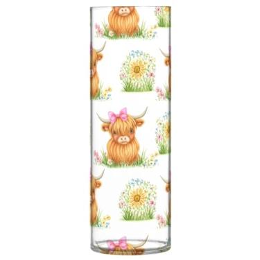 Imagem de CEBUGI Vaso de flor de vaca Highland 10 x 30 cm, vaso cilíndrico para flores, vaso transparente inquebrável para decoração de casa de festa de casamento