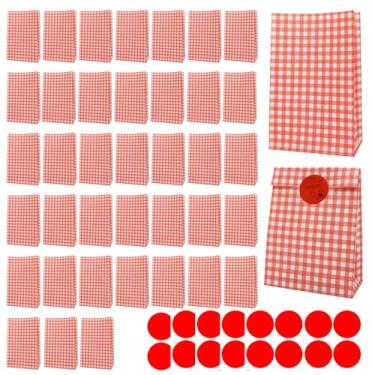 Imagem de Chanseen 40 peças de sacos de almoço de papel xadrez com adesivos de vedação, lembrancinhas de festa, presente de brinde para decoração de aniversário, Natal, suprimentos de festa, vermelho