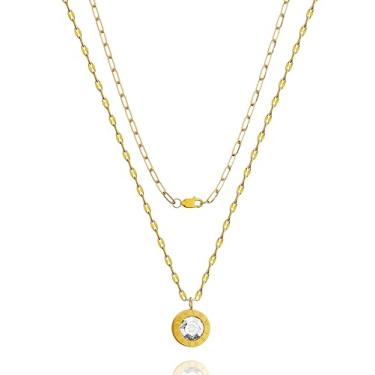 Imagem de Colar de camadas delicadas banhado a ouro 14K para mulheres, colar de trevo para mulheres, corrente de clipe de papel, colar NK, Large, Aço de titânio, Sem Pedra Preciosa