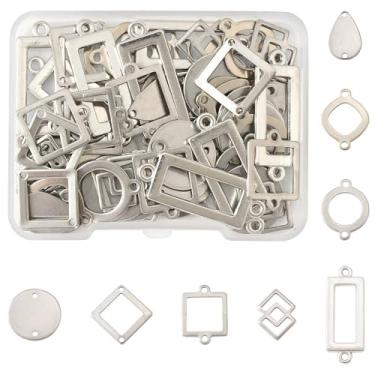 Imagem de MakemadeDIY 64 peças de pingentes de conectores de aço inoxidável de formas variadas para fabricação de joias, 8 estilos, geométrico, gota, retangular, plano, redondo, anel de losango, amuletos para