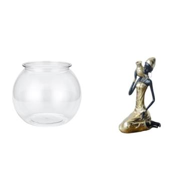 Imagem de Whtkoph Vaso Decorativo Transparente em Formato de Aquário para Quarto, Sala de Estar Ou Mesa, E Estátua de Uma Tribal Africana, Peça de Arte Feita Par