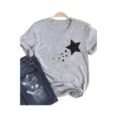 Imagem de Camiseta Vintage Cinza Com Estampa Floral Moda Feminina Verão Manga Cu