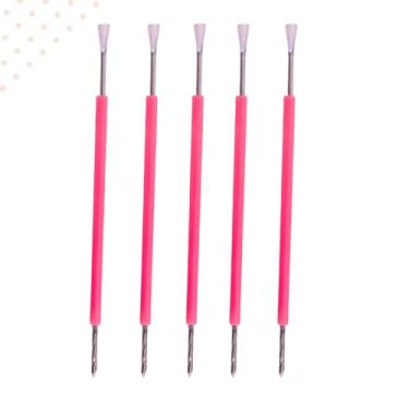 Imagem de Kit 5 Espátula Cutícula Manicure Mista Cutelaria Rosa Silicone Empurrador Palito Unha Aço Inox Marca MONOLO MULTISHOP (Rosa)
