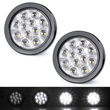 Imagem de Ledvillage 2 peças de luz traseira branca LED redonda de 10 cm com 3 modos (baixo/alto/estroboscópico) – 12 LED, 4 fios, ilhós e plugue de pinos, 12 V CC para reboque, caminhão, van, trator