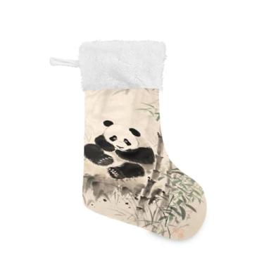 Imagem de ATTX Meias de Natal de bambu de panda chinês, suportes de presente brancos de punho de pelúcia para decorações de festas de fim de ano (17,7 polegadas, 1 pacote) #272