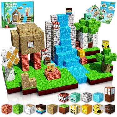 Imagem de Blocos Magnéticos - 100 Peças De Blocos De Construção Magnéticos, Brinquedos De Cubo Magnético Empilháveis, Conjunto De Construção De Mundo Florestal, Brinquedos Sensoriais Stem Montessori
