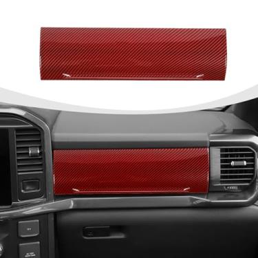 Imagem de JeCar Para Ford F150 2021-2025 Acabamento interior de fibra de carbono vermelha - Acessórios de atualização interior da tampa do painel